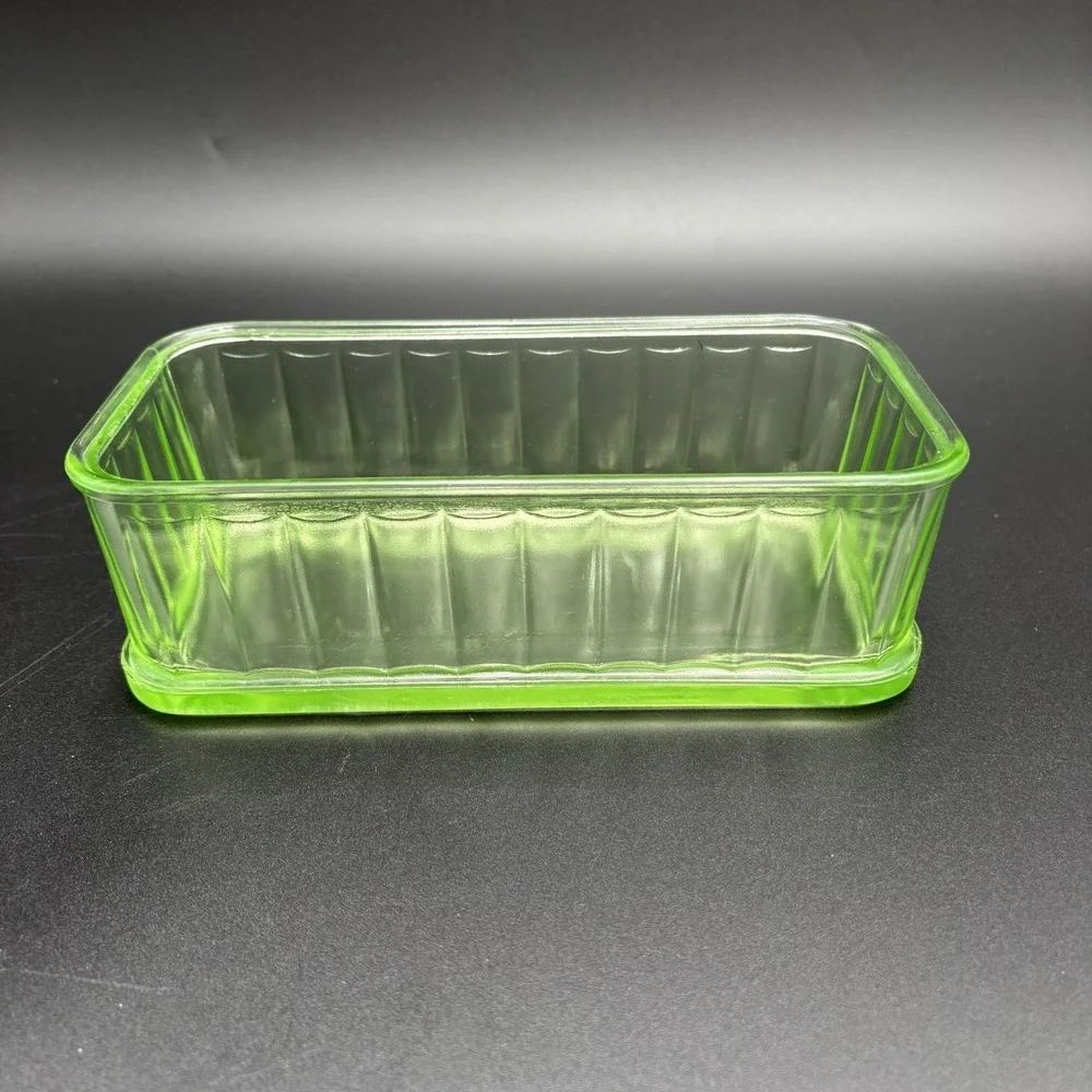 Vintage Uranium Vaseline Glass Baking Dish Anchor Hocking 1930's Glow